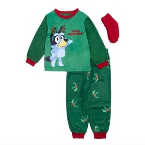 New Bluey Merry Everything 3-piece Pajama Set, size 2T, Holiday, Christmas